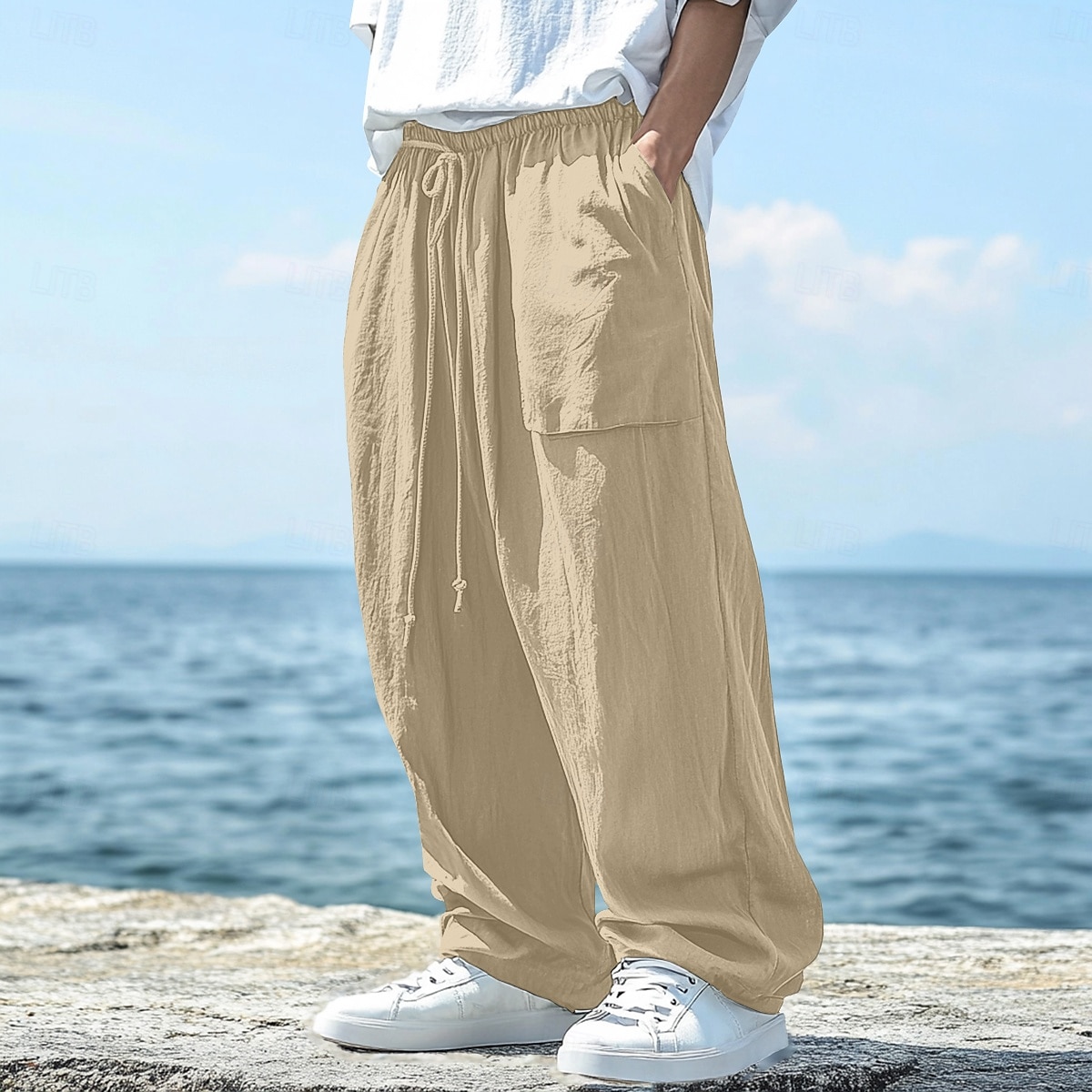 Per uomo Pantaloni di Lino Pantaloni Pantaloni Estivi Elastico in vita Coulisse Gamba Dritta Semplice Comodità Traspirante Lunghezza intera All'aperto Casuale Quotidiano Moda Stile Classico Nero Blu del 2025 a $23.99 –P2