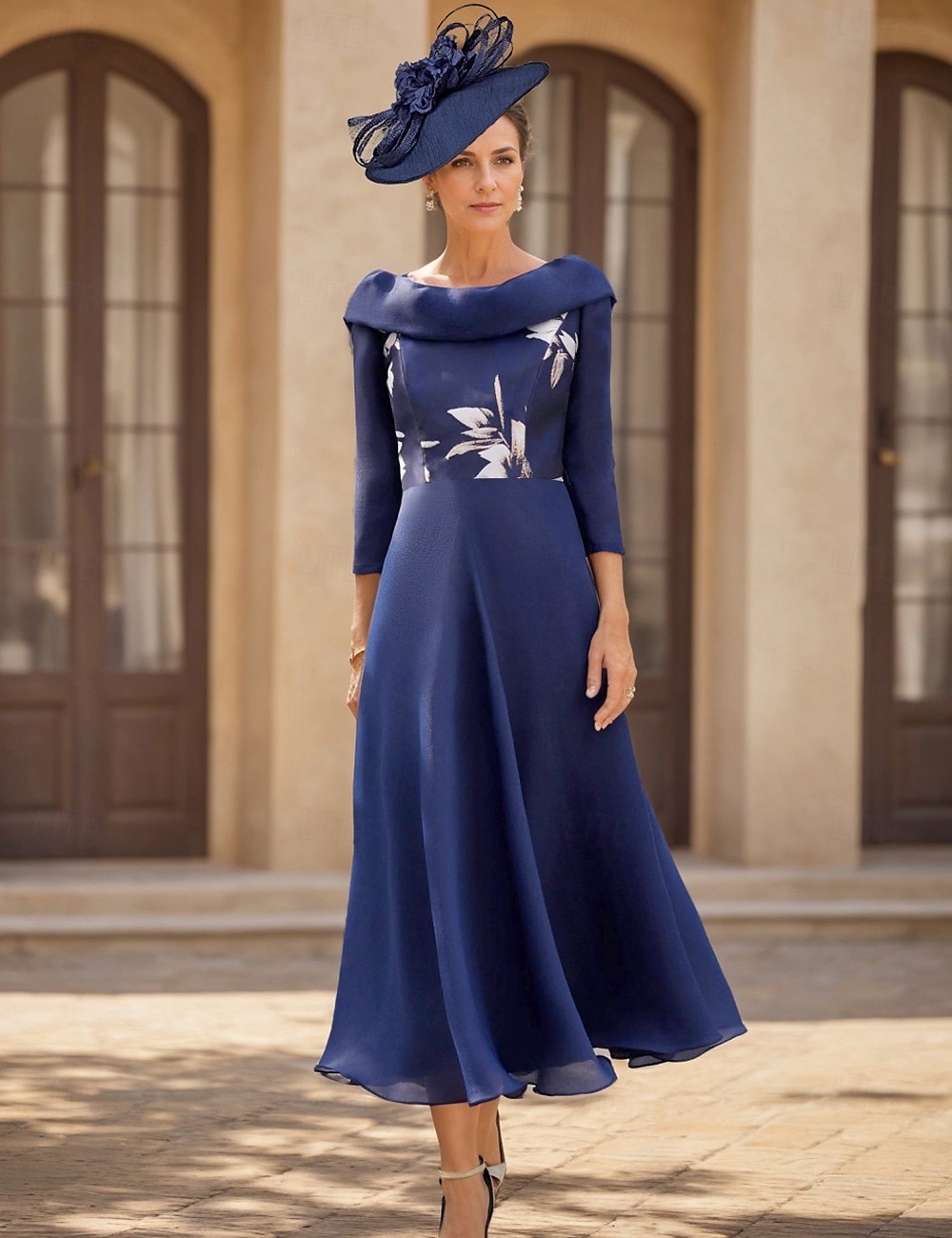 A-Line Ankle Length Party Dress Cocktail Dress Wedding Guest Dress Mother of the Bride Dress 3/4 Length Sleeve Bateau Neck Elegant Vintage Wedding Guest Chiffon with Flower Solid Color 2026 - $172.99 –P1