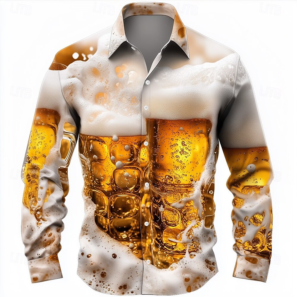 Męskie Wzór 3D Piwo Oktoberfest Koszula Koszula zapinana na guziki Koszule hawajskie Długi rękaw Hawajskie Na zewnątrz Urlop Święto Lato Wiosna Wieczorne Druk 3D koszule z kołnierzykiem Pomarańczowy 2025 - $25.99 –P1