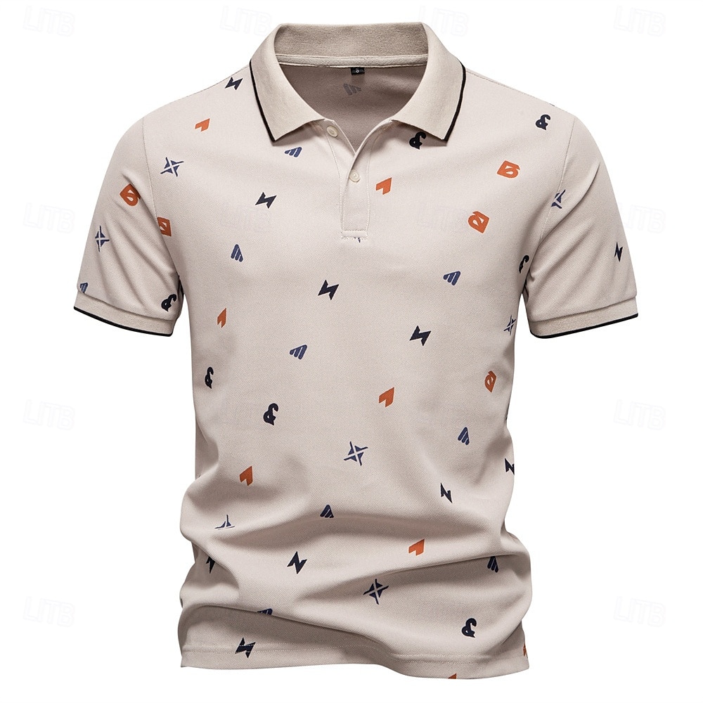 Male Abstract Short Sleeve Polo Collar Modern Sports & Outdoor Casual Athleisure Summer White Green Khaki 2026 - $24.99 –P4