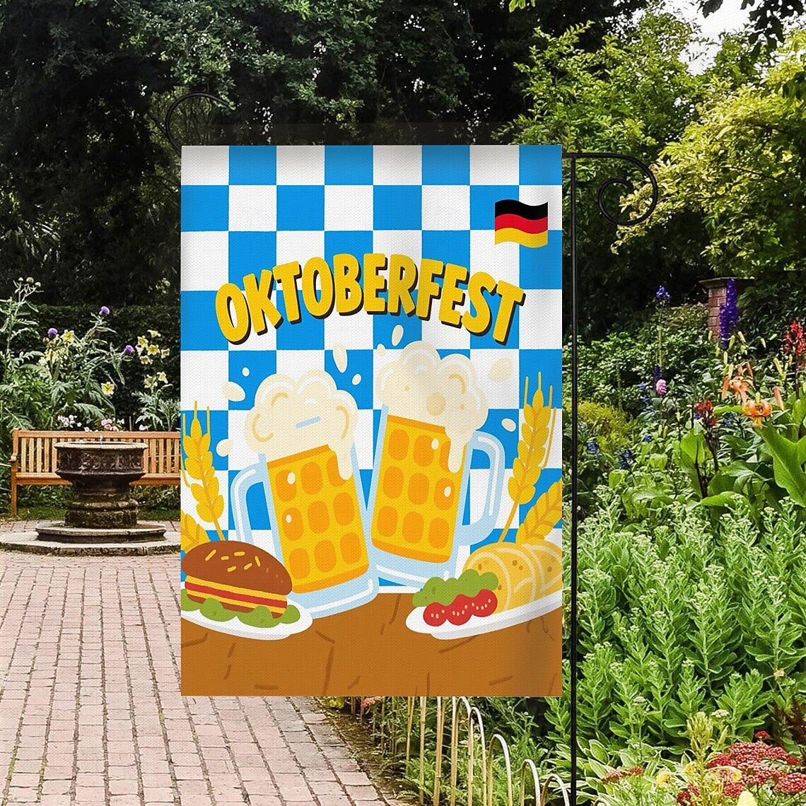 Oktoberfest Gartenflagge Deutsches Bayerisches 12 x 18 Zoll Gartenflaggen kleine Gartenflaggen für draußen Außenfahnen Bierdesign weiß blau kariert Feiertagsgartenflaggen 2025 - $7.99 –P11