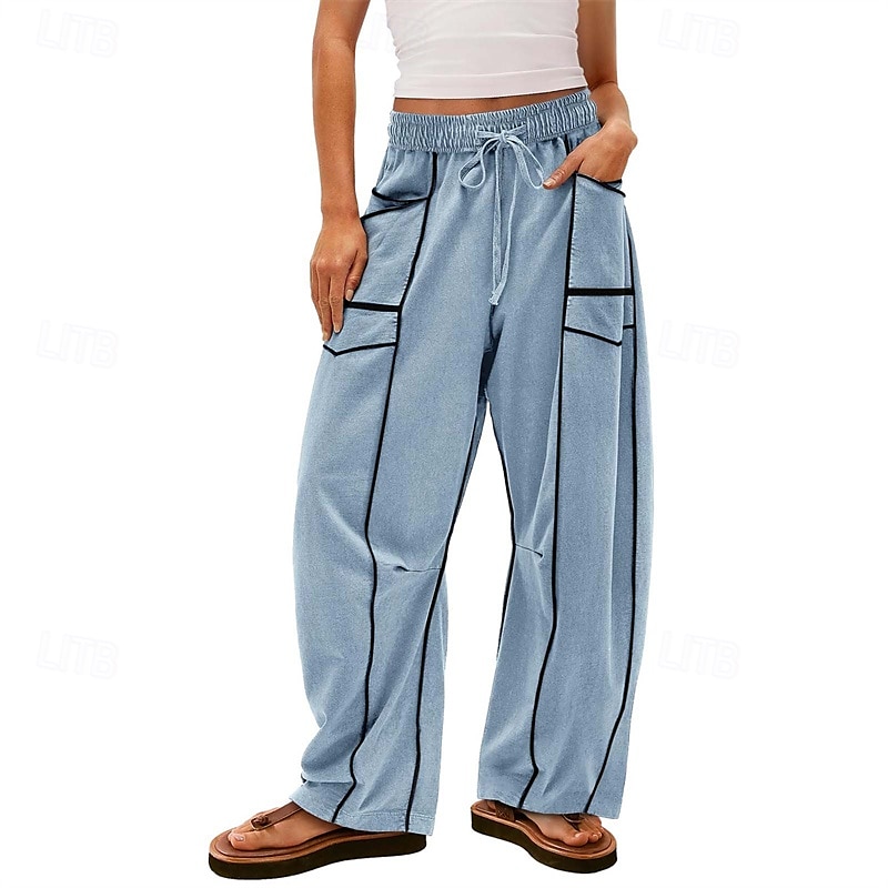 Dame Joggebukser Bukser Rett Fritid Treningsklær Lang Middels midje Lapper Lomme Elastisk snordesign Høyt snitt Pusteevne Myk Mikroelastisk Feriereise Gate Dagligdagstøy Svart Militærgrønn Navybl 2025 - $20.99 –P5