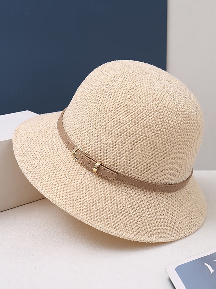 Opvouwbare polyester zonnehoed met brede rand voor dames met gespdetail - opvouwbare zomerstrandhoed voor reizen, tuinieren en buitenactiviteiten 2026 - $11.99 –P4