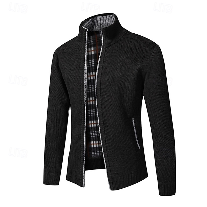 Herren Pullover Strickjacke Gerippt Stricken Normale Oberteile Gestrickt Einfach Stehkragen Aufwärmen Moderne zeitgenössische Lässig Alltagskleidung Bekleidung Frühling & Herbst Weinrot Schwarz M L XL 2025 - $25.99 –P5