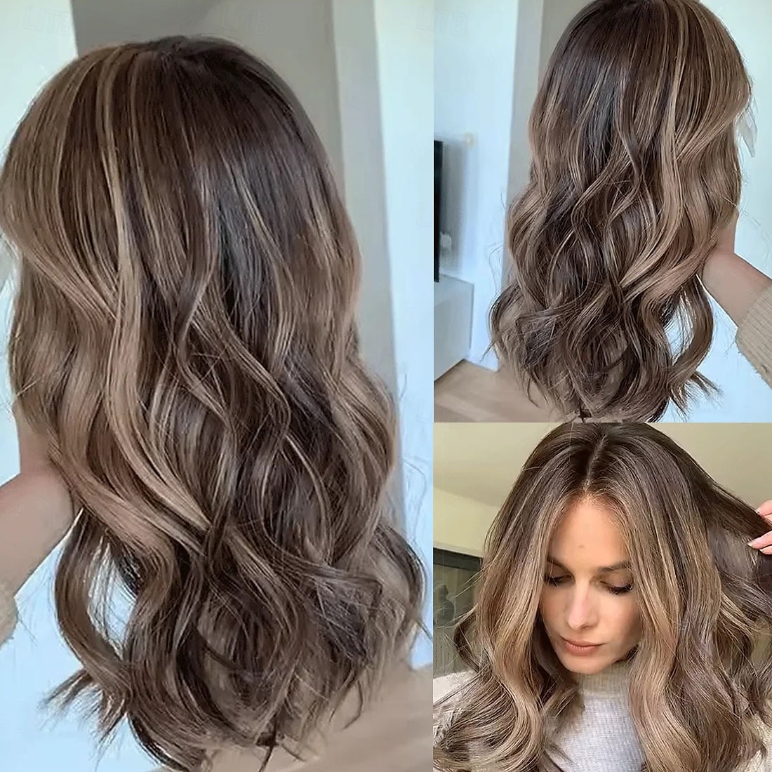 Peruca de cabelo humano remy brasileiro, fechamento 5x5, 13x4, peruca frontal ondulada, multicolorida, com mechas de cabelo de bebê/balayage, 100% virgem, sem cola, pré-arrancada para mulheres de 2025 por $341.79 –P3