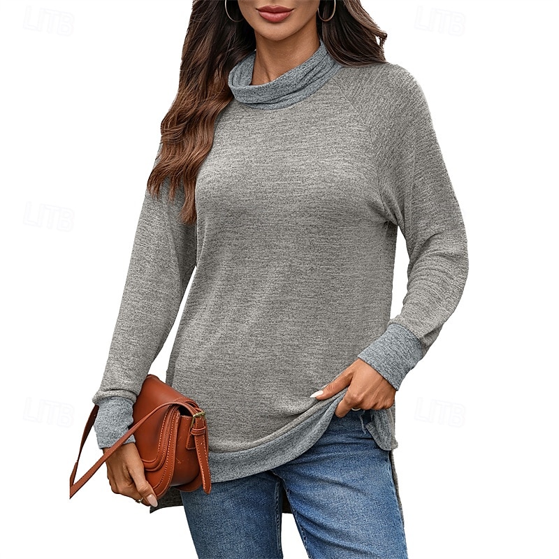 Women's T Shirt Color Block Casual Long Sleeve Turtleneck Regular Tops Daily Weekend Patchwork Black Army Green Navy Blue Blue Brown Fall 2025 - $21.99 –P6