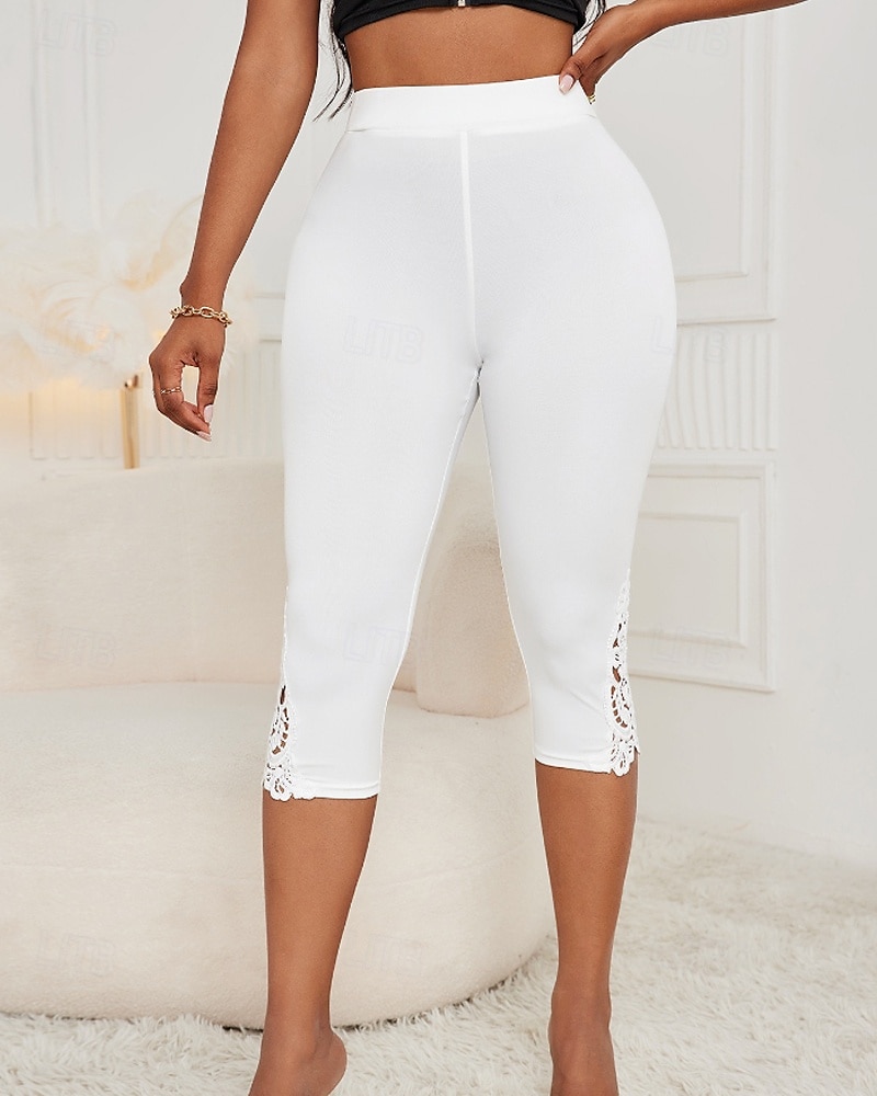 Damen Caprihose Leggings Streetwear Lässig Wadenlang Natürliche Taille Einfach Spitze Elastischer Bund Bequem Außenbereich Outdoor Urlaub Athleisure Weiß Sommer Normale Passform 2025 - €13.99 –P3