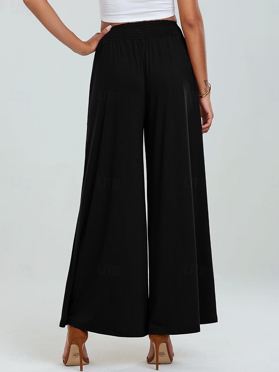 Per donna Gamba larga Chinos Vacanza Moda Streetwear Lunghezza intera Vita Alta Semplice Tasca Fascia Elastica Comodo Morbido Confortevole Micro-elastico All'aperto Streetwear Nero Fucsia Marrone del 2025 a $26.99 –P14