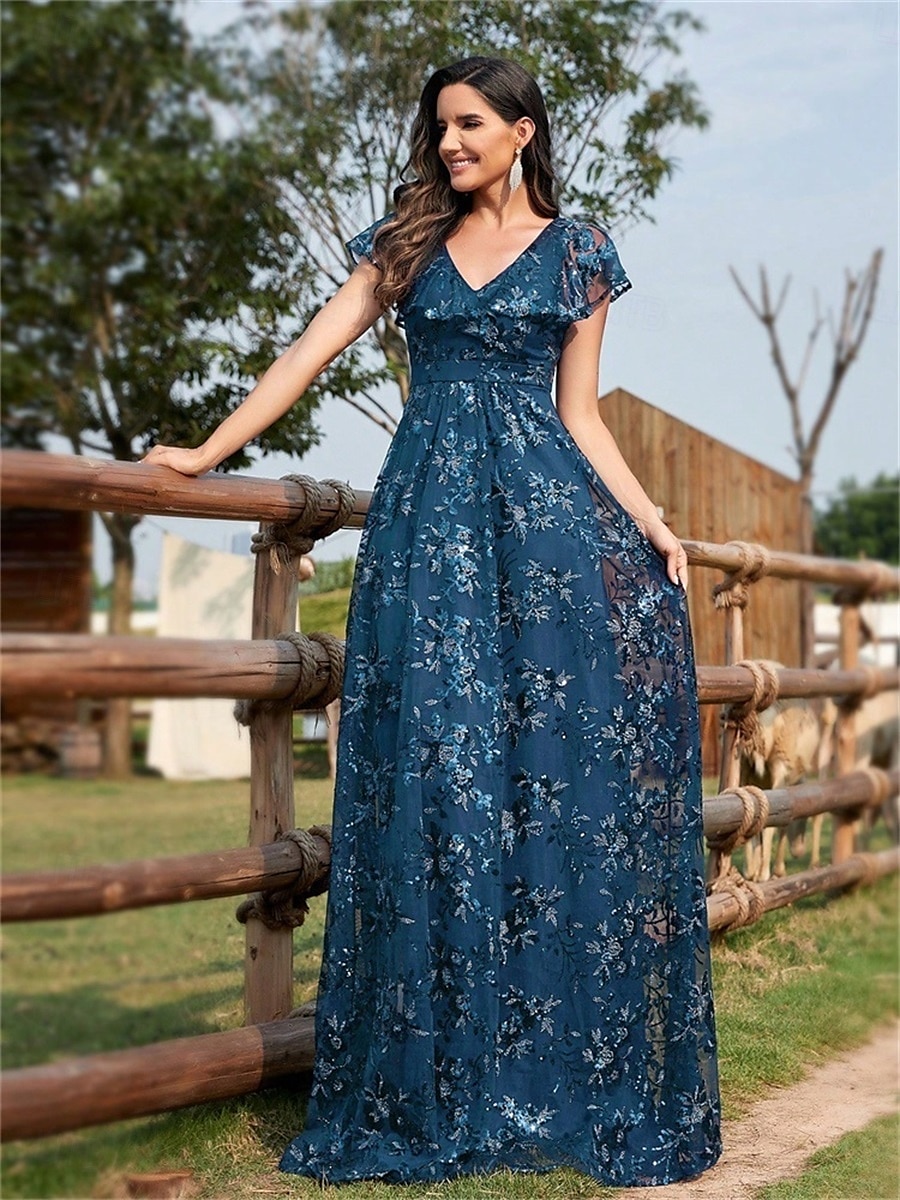 Robes de quinceanera en forme A Robe élégante Robe de mariage formelle longueur sol manches courtes col en V sequins dos en V avec sequins de 2025 ? $109.99 –P23