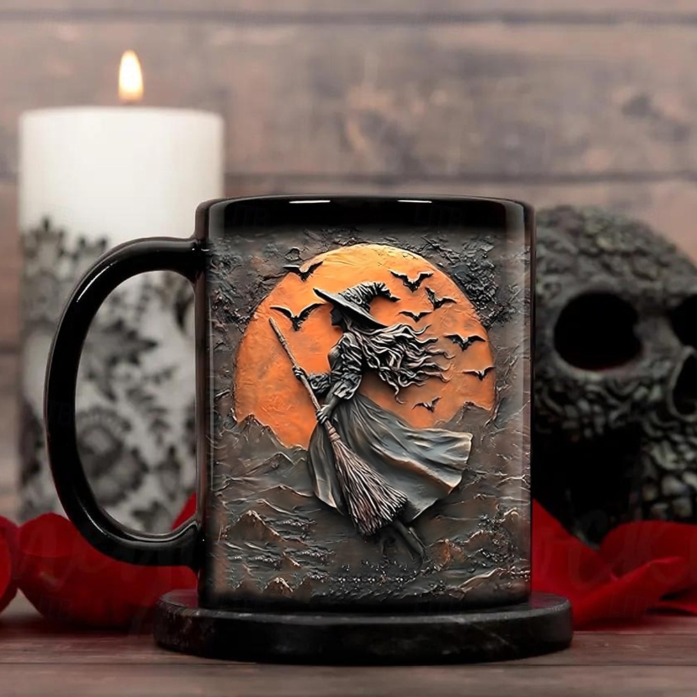 Halloweenský dárkový hrnek, keramický hrnek na kávu s čarodějnickou tématikou 330 ml/12 oz, strašidelný halloweenský hrnek pro ženy, přátele, milovníky wiccanské inspirace, vánoční dekorace nebo dárek 2025 - $12.99 –P5