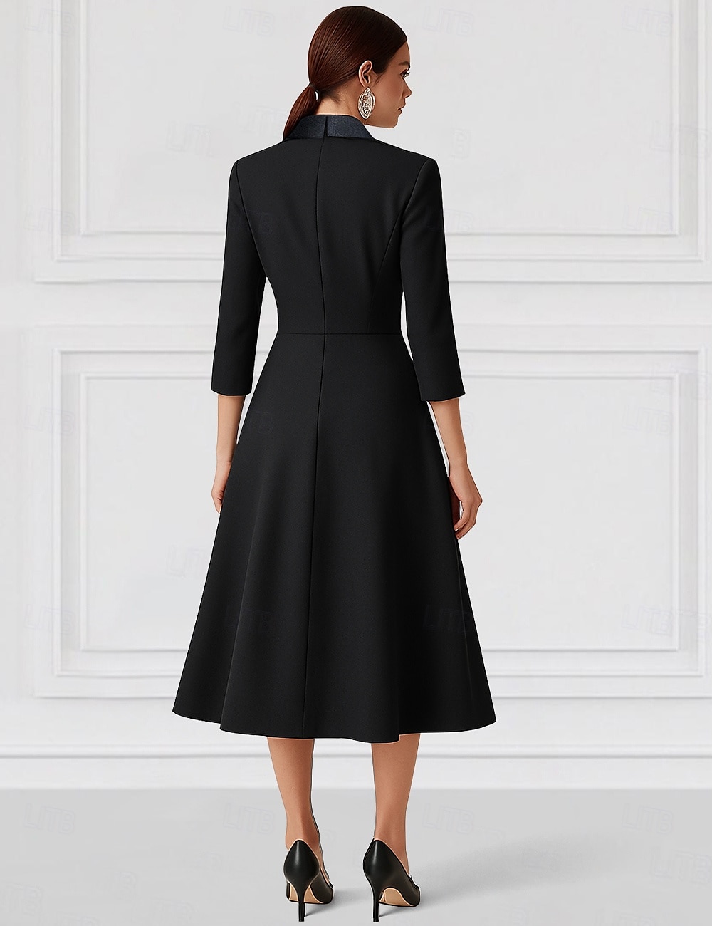 A-Line Blazer Dress Mother of the Bride Dress Tuxedo Dress Elegant Simple Minimalist V Neck Peak Lapel Tea Length Midi Length Flap Pockets Stretch Crepe 3/4 Length Sleeve with Covered Buttons 2025 - $137.99 –P3