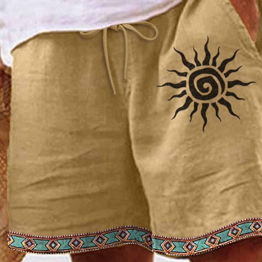 Men's Shorts Linen Shorts Summer Shorts Beach Shorts Elastic Waist Drawstring Straight Leg Plain Comfort Soft Knee Length Daily Beach Vacation Fashion Yellow Blue Inelastic 2025 - $20.99 –P2