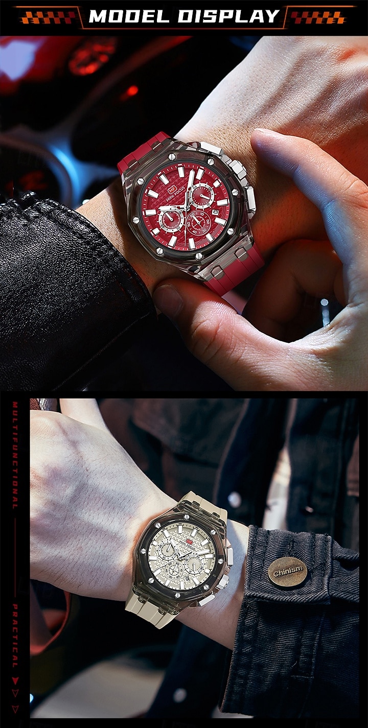 2026年 MINI FOCUS メンズ クォーツ 時計 ラグジュアリー 大ダイヤル ビジネス 腕時計 蛍光 カレンダー 日付 週 防水 シリコン ジェル 時計  コレクション – $58.99 –P11