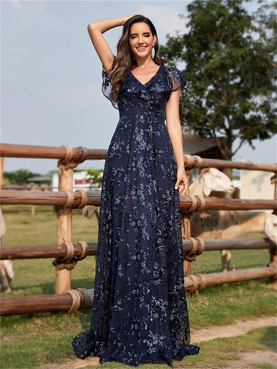 Robes de quinceanera en forme A Robe élégante Robe de mariage formelle longueur sol manches courtes col en V sequins dos en V avec sequins de 2025 ? $109.99 –P17