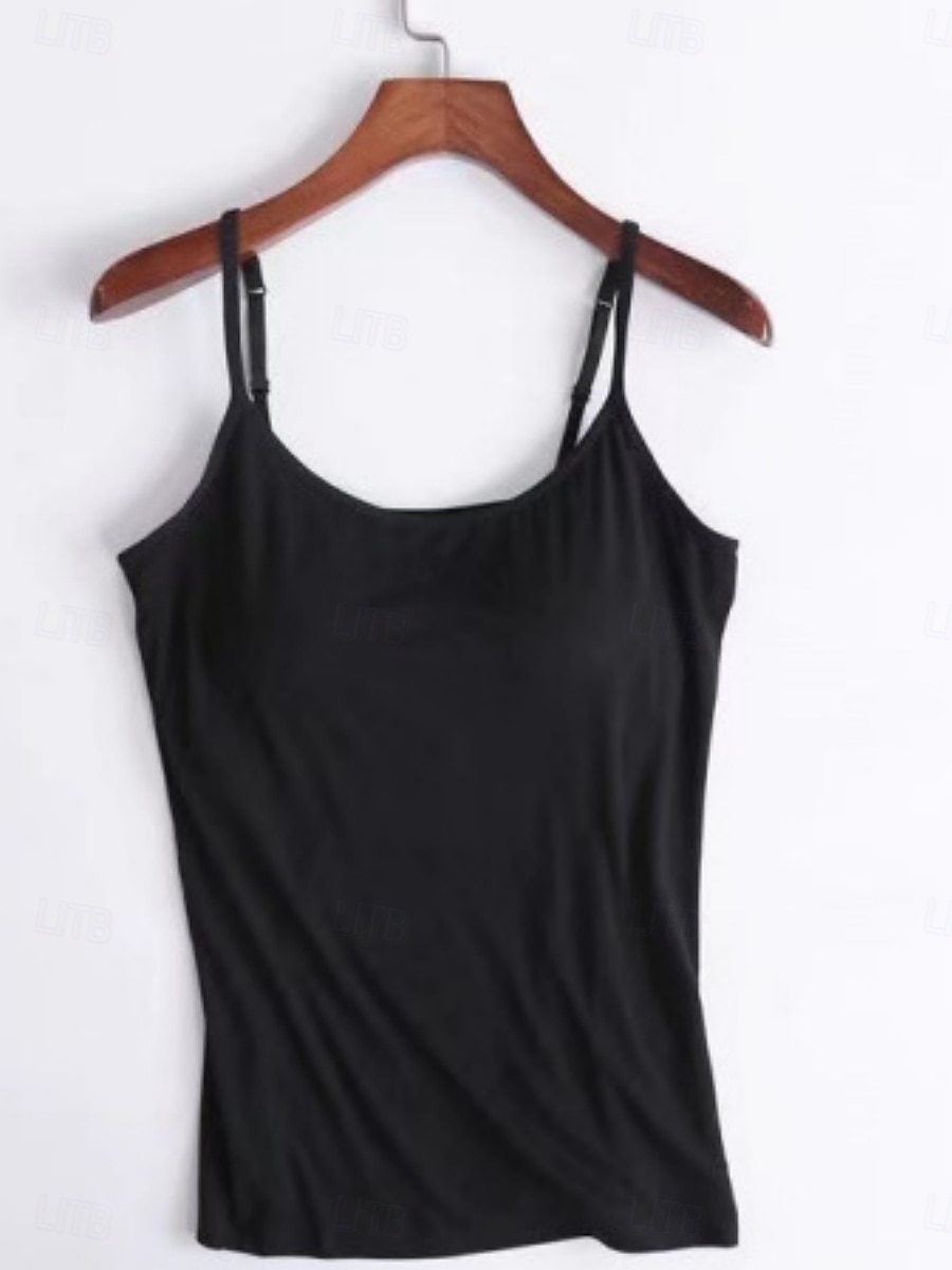 Dam Camisole linne Ensfärgat Dagligen Grundläggande Ledigt Ärmlös Axelband Vanliga toppar Dagligen Öppen rygg Svart Purpur Grön Beige Sommar 2025 - $11.49 –P7