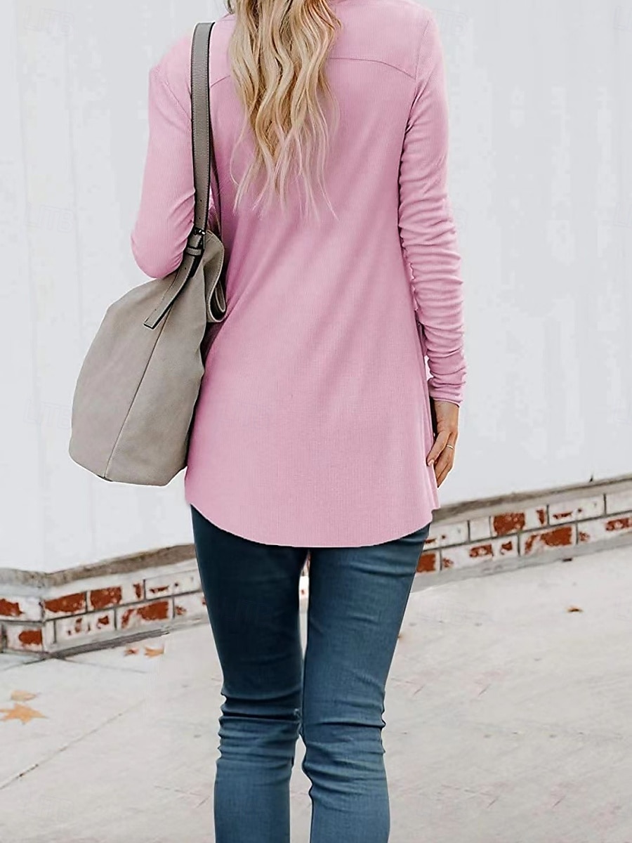 Dames Vrijetijdsjas Ademend Comfortabel Knop Zak Casual Effen Vakantie Straat Casual Alledaagse kleding Enkele rij knopen Normaal V-hals Normale pasvorm Lange mouw bovenkleding Wit Blozend Roze Khaki 2025 - $19.99 –P12