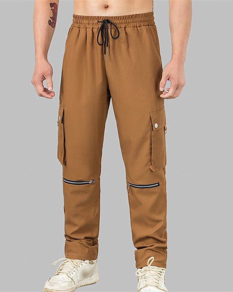 Men's Cargo Pants Trousers Drawstring Elastic Waist Multi Pocket Plain Wearable Outdoor Daily Camping & Hiking Fashion Classic Black Brown 2025 - $20.99 –P12