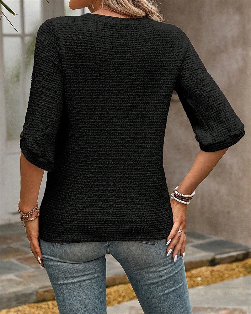 Dames Blouse Effen Modern Casual Halve mouw Strakke ronde hals Normale tops Dagelijks Uitgaan Zwart Blozend Roze Zomer 2025 - $17.99 –P6