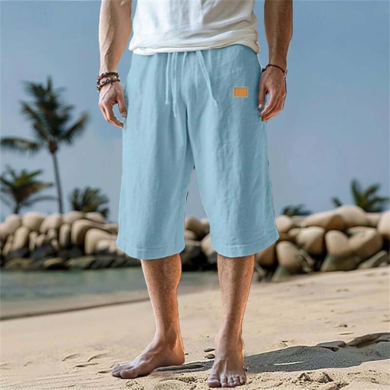 Homens Calças Capri Shorts de linho Shorts de verão Shorts de praia Bolsos Com Cordão Cintura elástica Tecido Conforto Respirável Comprimento da panturrilha Férias Feriado Praia Havaiana Boho Preto de 2025 por $17.99 –P8