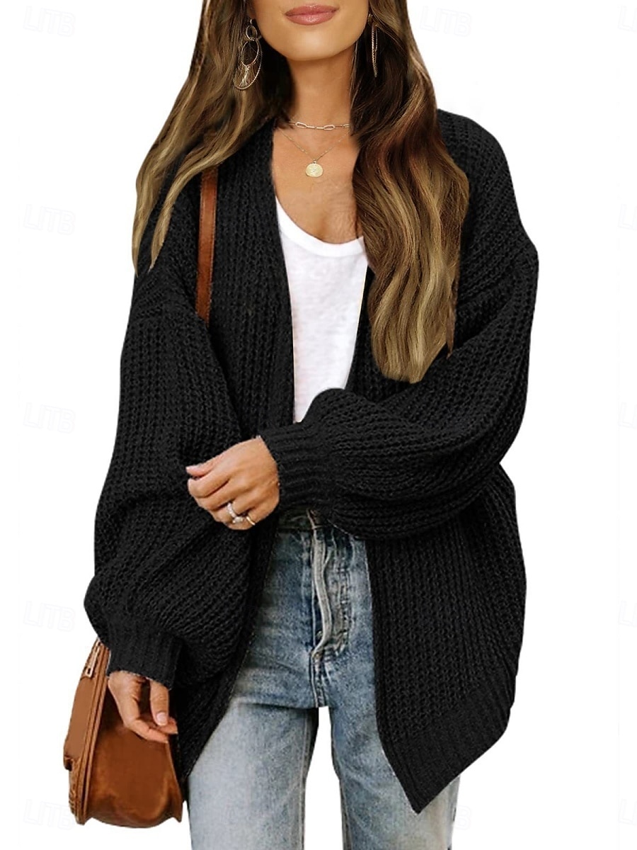 Pentru femei Pulover Bluza Elegant Modă Șic Stradă Culoare pură Deschis frontal Tricotat Manșon Lung Topuri obișnuite Tricotat În aer liber Zilnic Sfârșit de săptămână Negru Roz Îmbujorat Toamnă Iarnă 2025 - $25.99 –P11