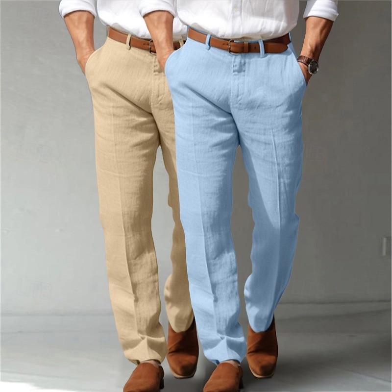 Bărbați Costume Pantaloni de in Pantaloni Pantaloni de vară Buzunar frontal Picior drept Simplu Confort Respirabil Lungime totală Oficial Afaceri Concediu Modă De Bază Negru + Gri deschis Albastru 2025 - AU $55.19 –P13