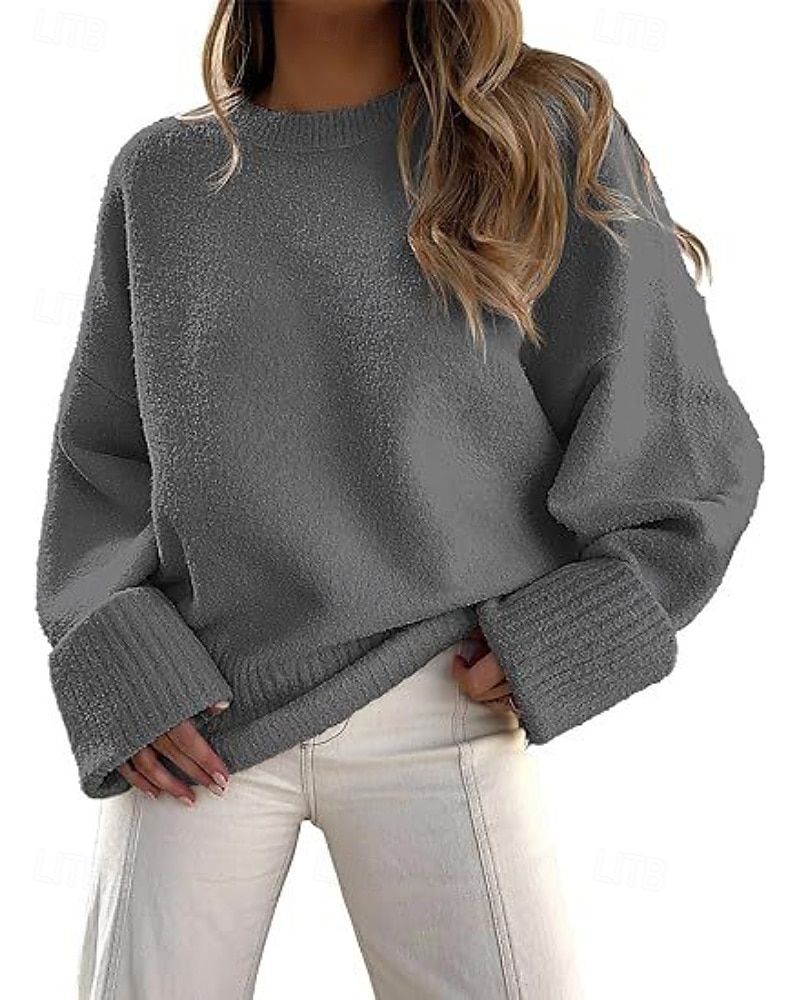 Women's Sweater Pullover Fashion Solid Color Ribbed Crew Neck Knitted Long Sleeve Regular Tops Knit Outdoor Holiday Going out Black White Fall 2025 - $28.99 –P16