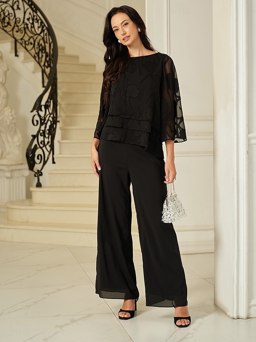 Dames Kanten overhemd Blouse Geklede topjes Chiffon-topjes Effen Kleur Bloemig Grafisch Elegant Stijlvol Basic Halve mouw Flutter mouw Boothals Normale tops Bruiloft gast Werk Dagelijks Asymetrische 2025 - $59.99 –P4