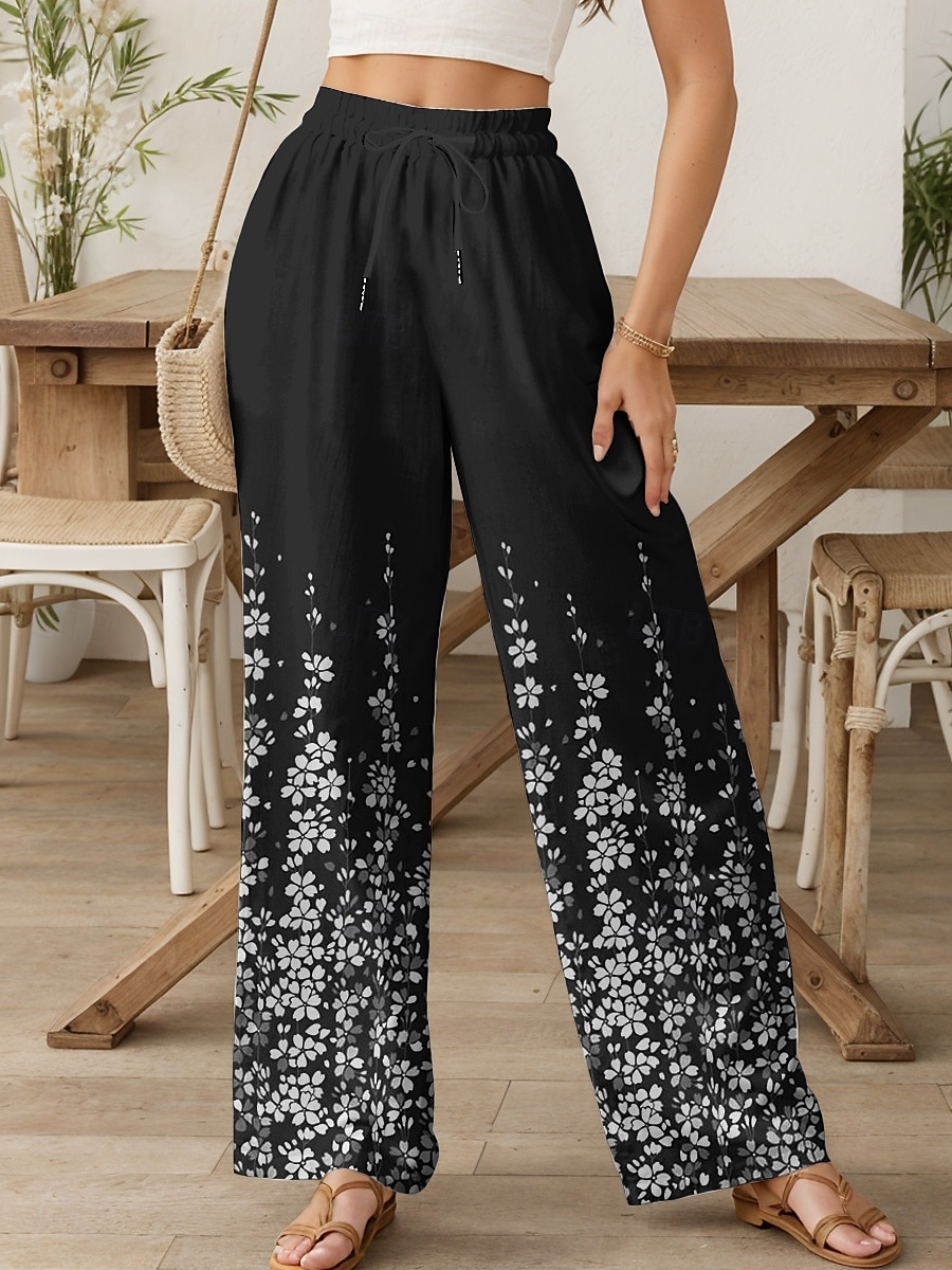 Pentru femei Obraznic chinez Pantaloni largi Vacanță Epocă Modă Lungime totală Talie Înaltă Floral Grafic Gradiant Curea elastică Imprimare Respirabil Απαλό Micro-elastic Oficial Vacanță Stradă Roșu 2025 - $24.99 –P5