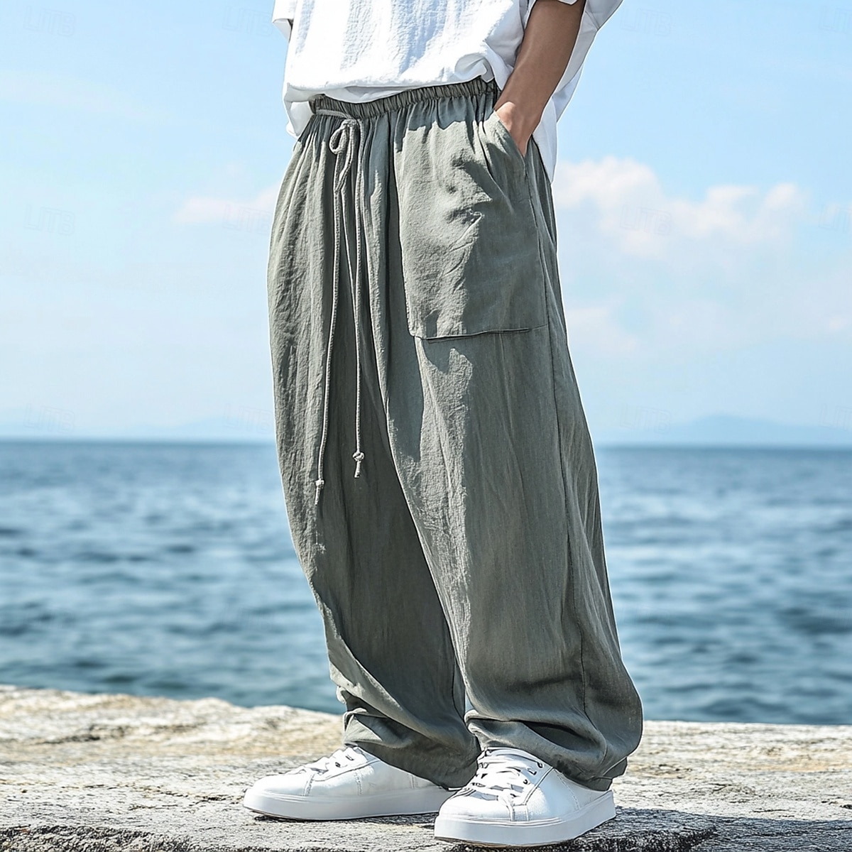 Per uomo Pantaloni di Lino Pantaloni Pantaloni Estivi Elastico in vita Coulisse Gamba Dritta Semplice Comodità Traspirante Lunghezza intera All'aperto Casuale Quotidiano Moda Stile Classico Nero Blu del 2025 a $23.99 –P1