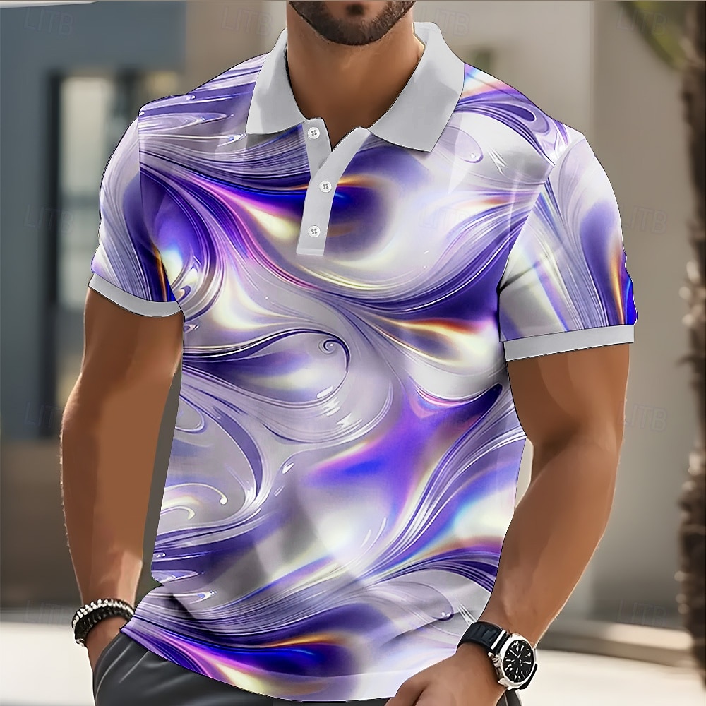 Men's Abstract Geometic Polo Short Sleeve Polo Shirts Lapel Business Casual Business Athleisure Daily Wear Buttons 3D Print Summer Yellow Pink Blue 2025 - $10.99 –P5