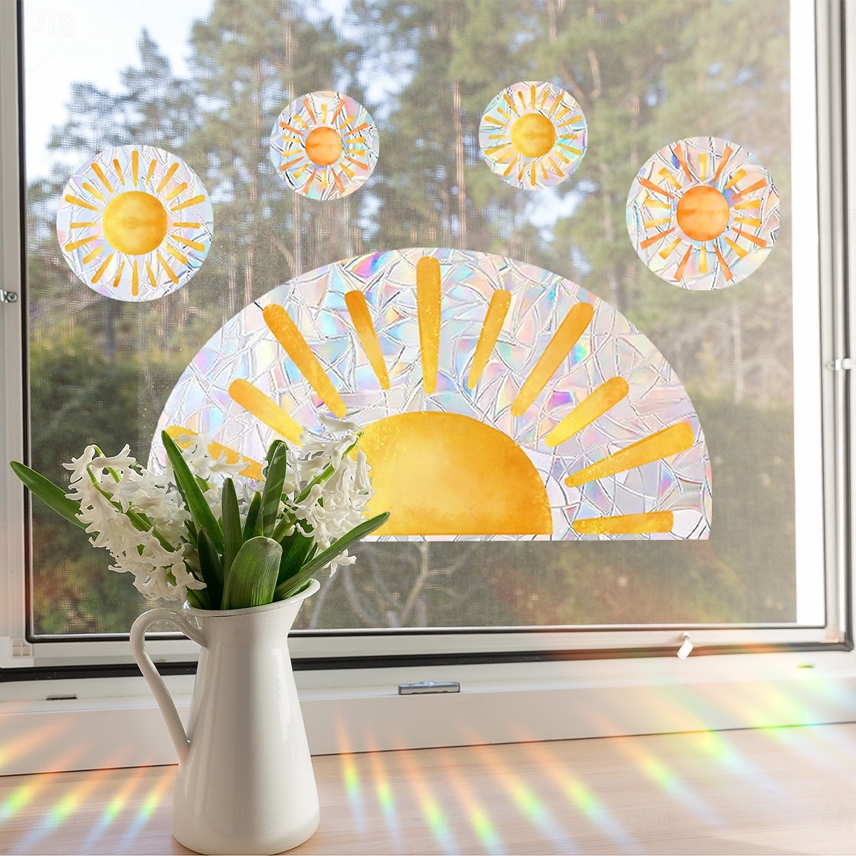 Радужные облака и переливающийся солнечный свет, статическая наклейка на окно, самоклеящаяся наклейка на стекло для украшения дома и витрины, наклейка на витражное окно 2025 - $11.49 –P5