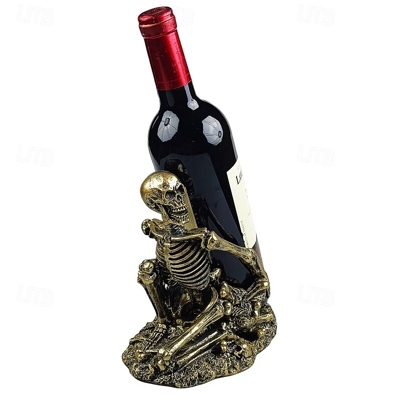 Portabotellas de vino con forma de calavera de Halloween, estante para vino con forma de calavera único, decoración espeluznante para el hogar, soporte creativo para botellas con esqueleto para 2025 - $25.99 –P4