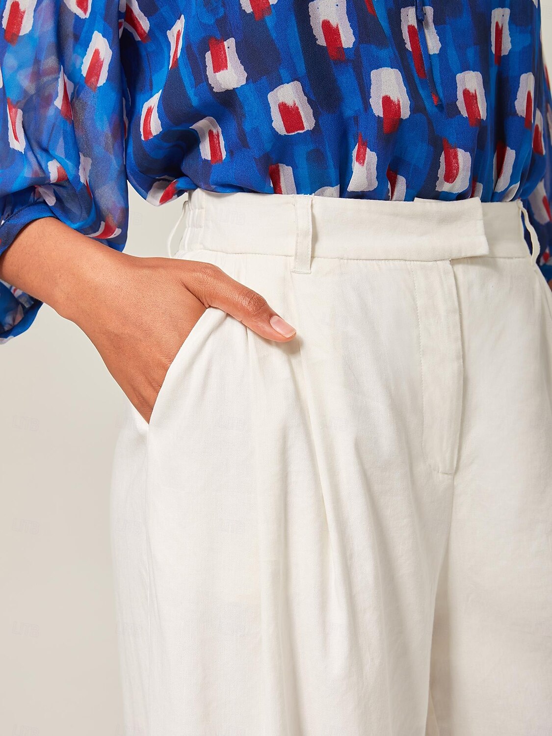 pantaloni a gamba larga in lino traspirante bianco sporco del 2025 a $78.99 –P2