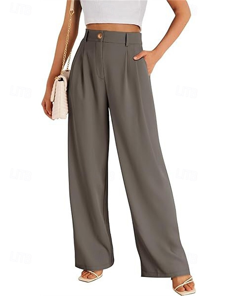Dam Brett skaft Byxor Streetwear Ledigt Fullängd Hög midja Ensfärgat Ficka Mateial som andas Mjuk Microelastisk Semester Gata Dagliga kläder Svart Röd Brun Kaki Vår Höst Normal 2025 - $19.99 –P1