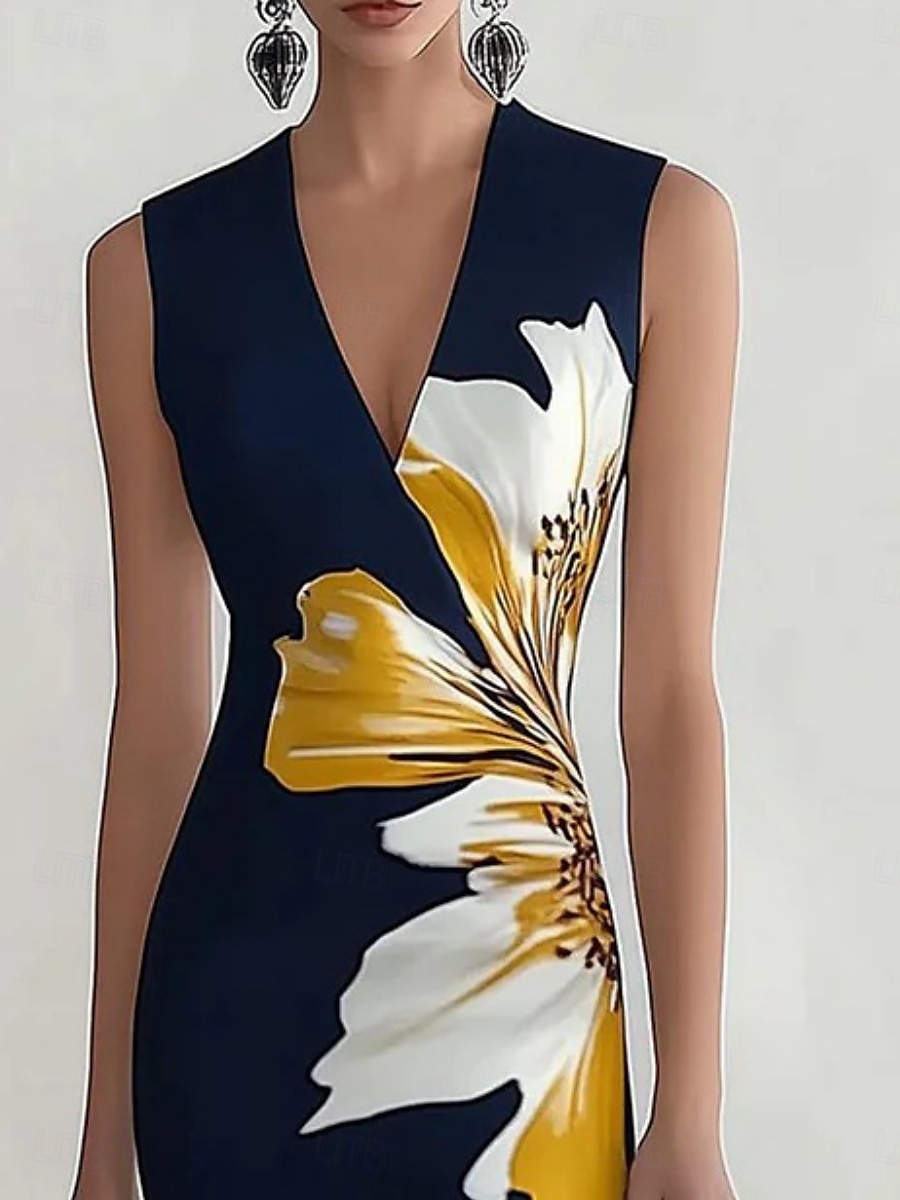 Femmes Robe maxi Robe fourreau Occasionnel Extérieur Sortir Coupe régulière Fleuri Sans manches Col en V Bleu marine Noir Été de 2025 ? $14.99 –P2