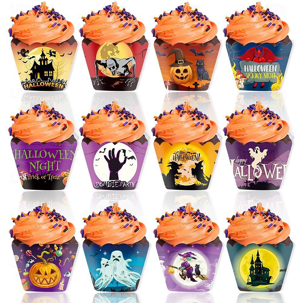 Halloweendecoraties, fotoscènes, rekwisieten, cartoons, papieren taarten, papieren bekertjes, rond de randen, feestbenodigdheden 2025 - $7.99 –P1