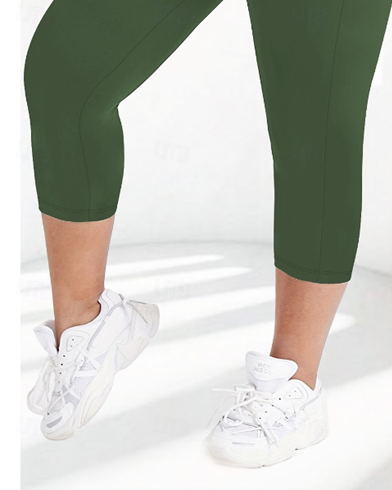 Femmes leggings de pilates Jambières Capri pantalon de sport Avec Poches Léger Pilates Salle de sport Course Leggings Capri Couleur Unie Gris foncé Noir Vert Véronèse Grande taille Des sports Tenues de 2026 ? $17.99 –P14