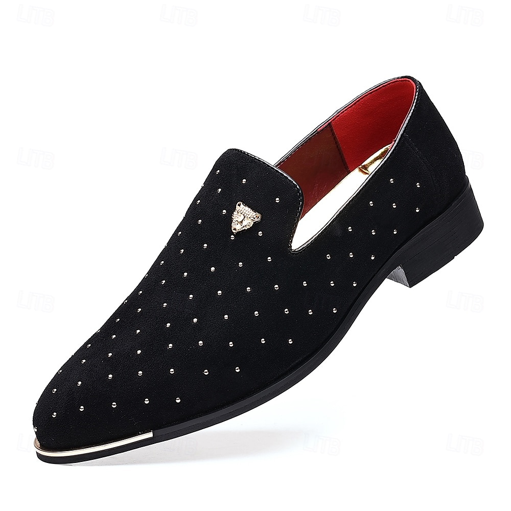 Zapatos sin cordones de ante azul marino para hombre con detalles tachonados y detalles dorados: zapatos sin cordones de lujo para fiestas nocturnas, bodas y reuniones formales. 2026 - $54.99 –P1