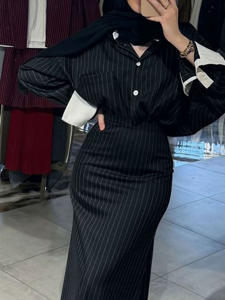 Seturi de rochii smoking din 2 piese Trompetă / Sirenă Sirenă Petrecere Invitat la nunta Purtare de petrecere Elegant Simplu Manșon Lung Lungime Podea Guler Cămașă 2025 - $129.99 –P4