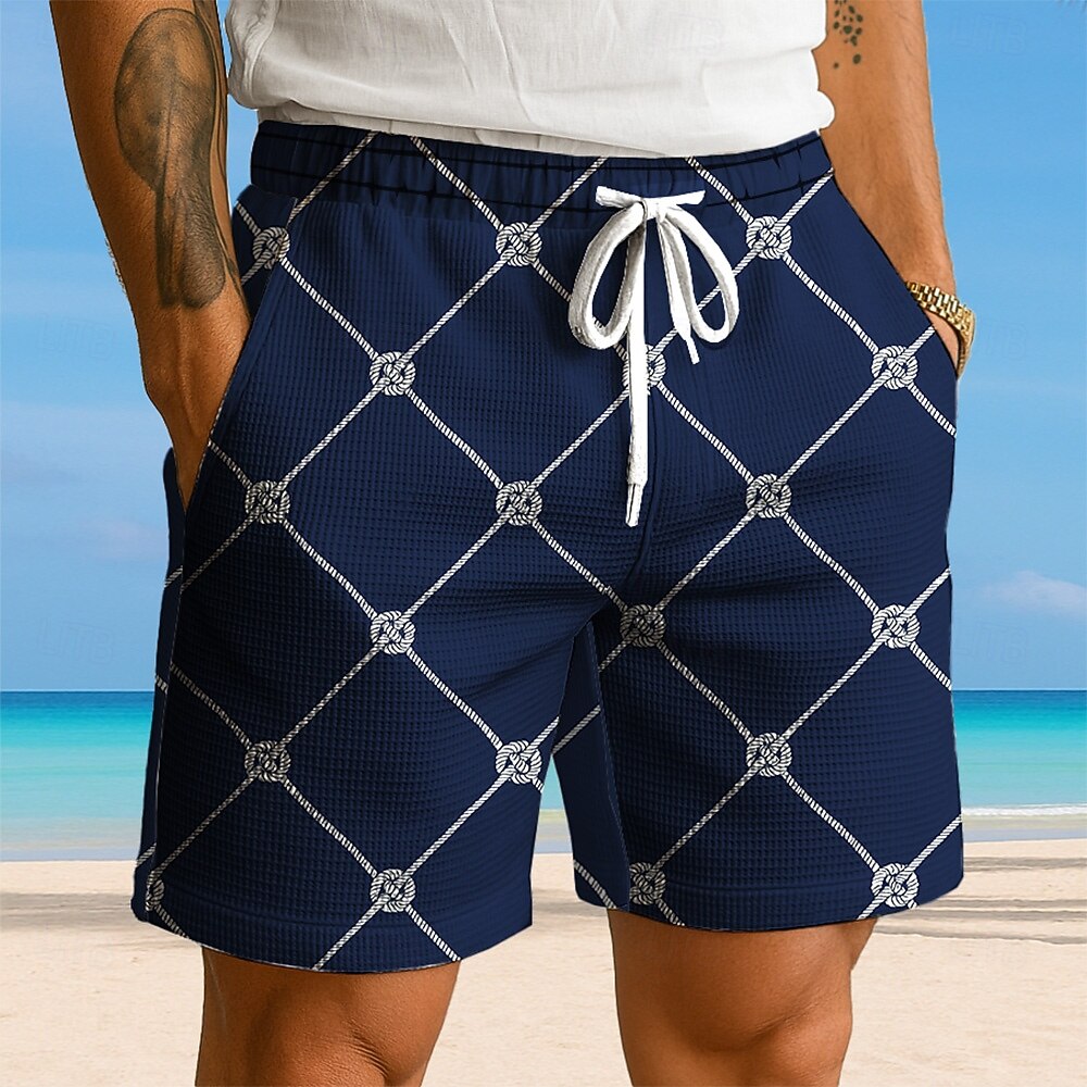 Herren Geometrisch Karo / Karomuster Waffel-Shorts Sweat-Shorts Freizeitshorts Mittlere Taille Modisch lässig Urlaub Joggen Trainieren Elastischer Kordelzug in der Taille Shorts mit Taschen Designer 2026 - $22.99 –P1