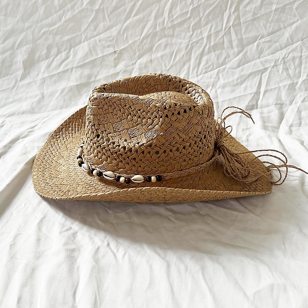 cappello di paglia a conchiglia, cappello da sole per le vacanze al mare, cappello da cowboy con tesa arrotolata del 2026 a $31.99 –P3