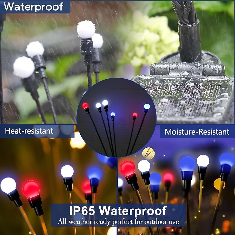 2 шт. патриотичных 12 головок солнечных светильников с огнями светлячков водонепроницаемых для Дня независимости 4 июля 250-й юбилей День памяти сад газон дорожка вечеринки патриотическая атмосфера 2026 - $26.99 –P9