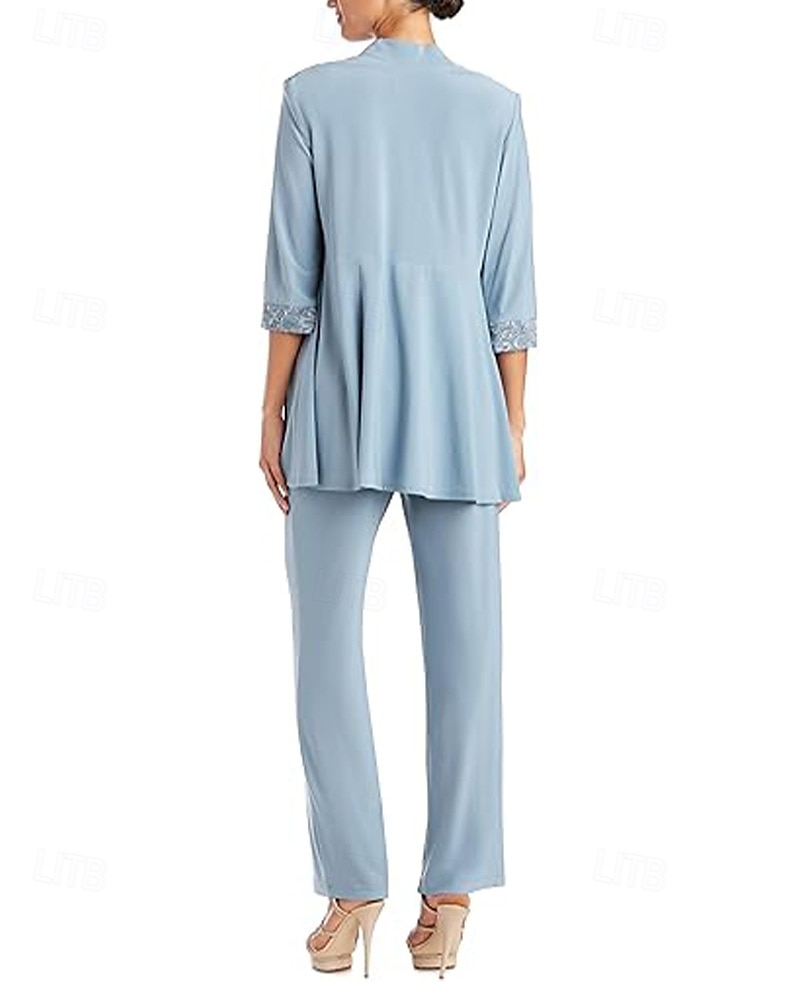 Overall / Hosenanzug Dreiteilig Hosenanzug Brautmutterkleid Elegant Vintage Einfach U-Boot-Ausschnitt Knöchellänge Stretch Chiffon Halbarm mit Spitze Paillette Stickerei 2025 2025 - $129.99 –P3