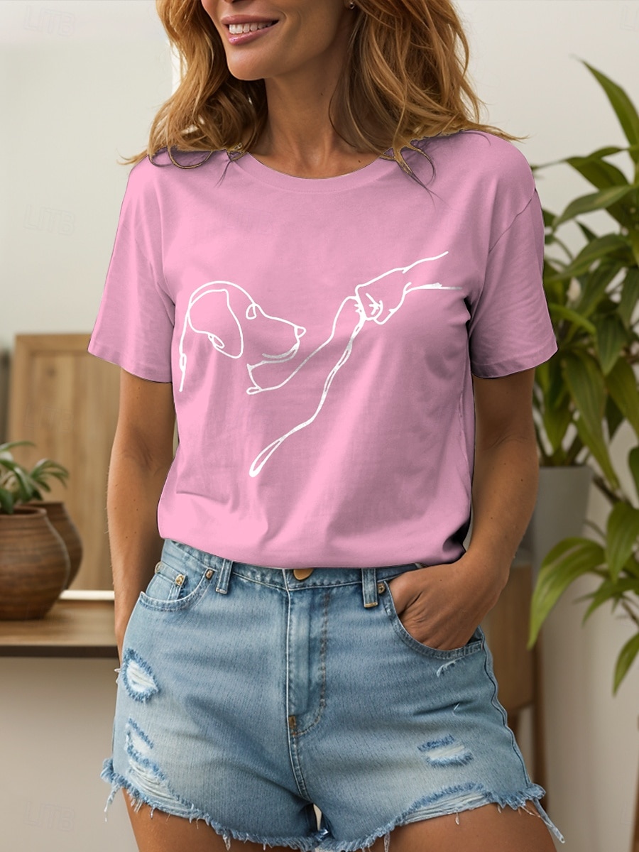 Femmes T-shirt Graphique Animal Chien ancien Élégant Classique Manche Courte Col ras du cou Col rond Hauts Réguliers Quotidien Week-end Imprimé Noir et blanc Blanc / Noir Blanche Rose Claire Rouge de 2025 ? $19.99 –P7