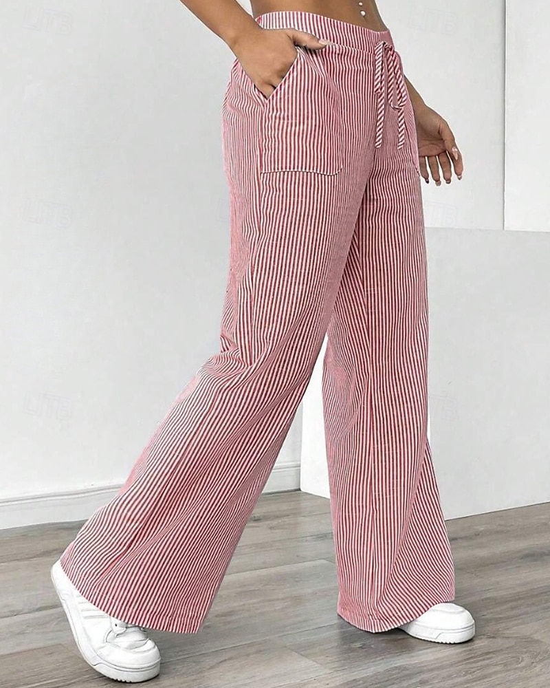 Femmes Jambe large Slacks Streetwear Occasionnel Longueur complète Naturel Rayé Avec Poches Conception à cordon élastique Extérieur Confortable Fête Décontracté Quotidien Magenta Bleu ciel clair Gris de 2025 ? $17.99 –P13