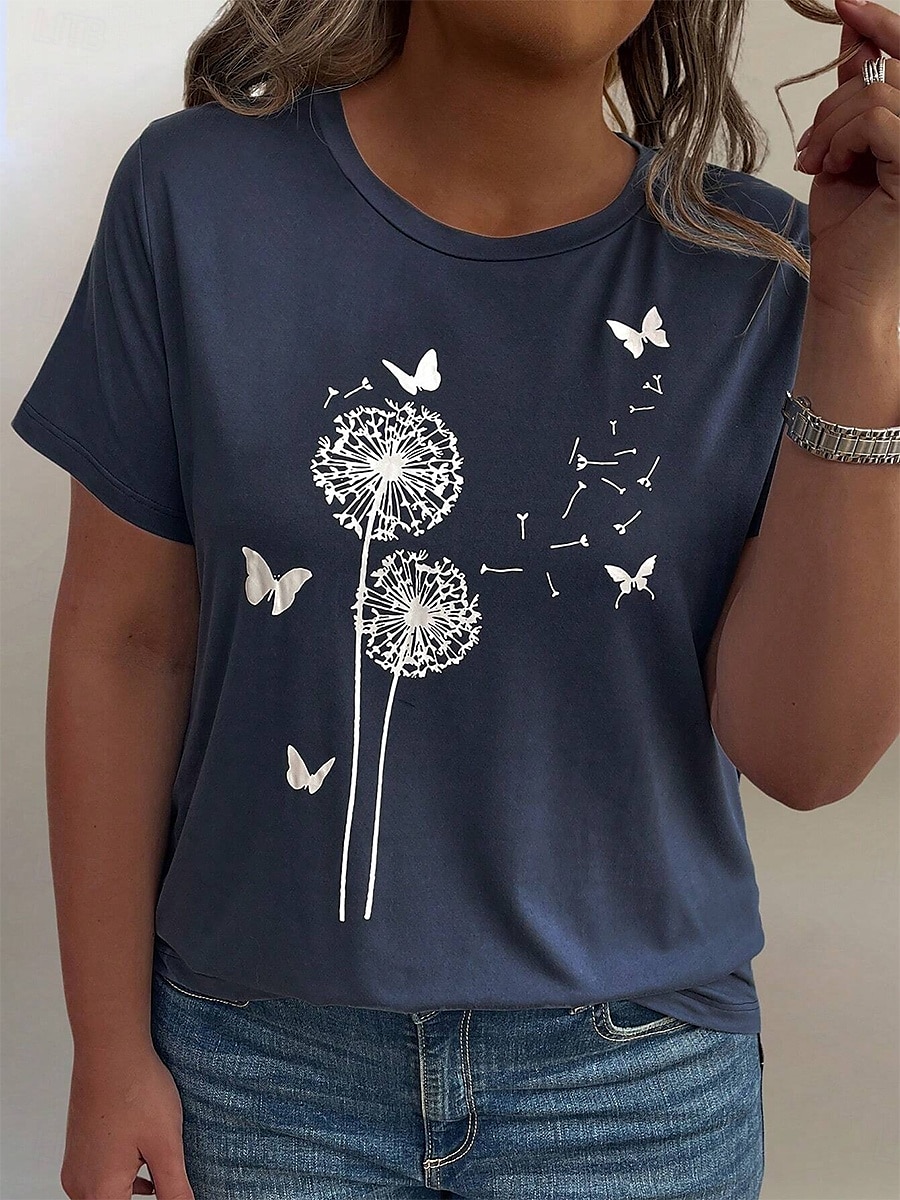 Women's Plus Size Tops T Shirt Floral Striped Print Short Sleeve Crew Neck Casual Daily Polyester Summer White Light Green 2025 - $19.99 –P1