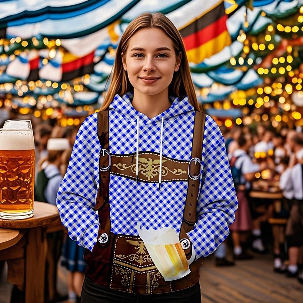 Pivo Oktoberfest Kapuce Tisk Přední kapsa Grafika Pro Dámské Dospělé Karneval Pivo Oktoberfest 3D tisk Dovolená Párty 2025 - $29.99 –P1