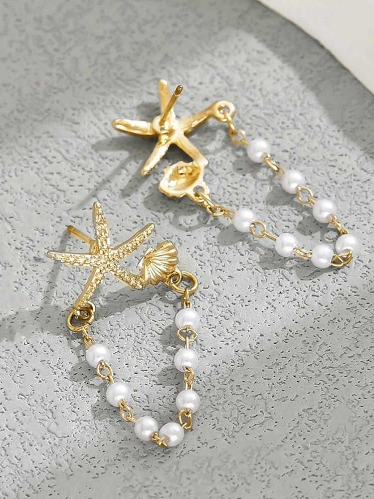 Women's Starfish Pearl Chain Drop Earrings – Beach-Inspired Summer Jewelry, Elegant Nautical Style for Parties, Vacations & Daily Wear 2025 - $9.99 –P6