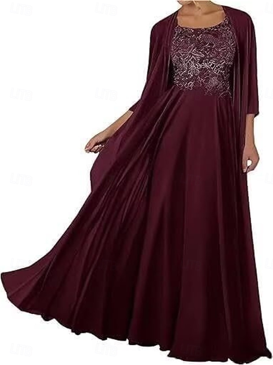 Zweiteilig Kleid-Sets Brautmutterkleid Elegant Einfach Quadrathals Bodenlang Chiffon Ärmellos mit Einfarbig 2025 2025 - $119.99 –P7
