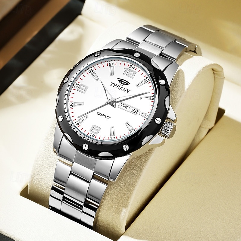 Ceas elegant pentru bărbați, cu brățară din oțel inoxidabil, cu cuarț, rezistență la apă IPX7, afișaj luminos pentru dată și zi, la modă și modern, casual, versatil, sportiv, ceas de mână bărbătesc 2025 - $15.99 –P9